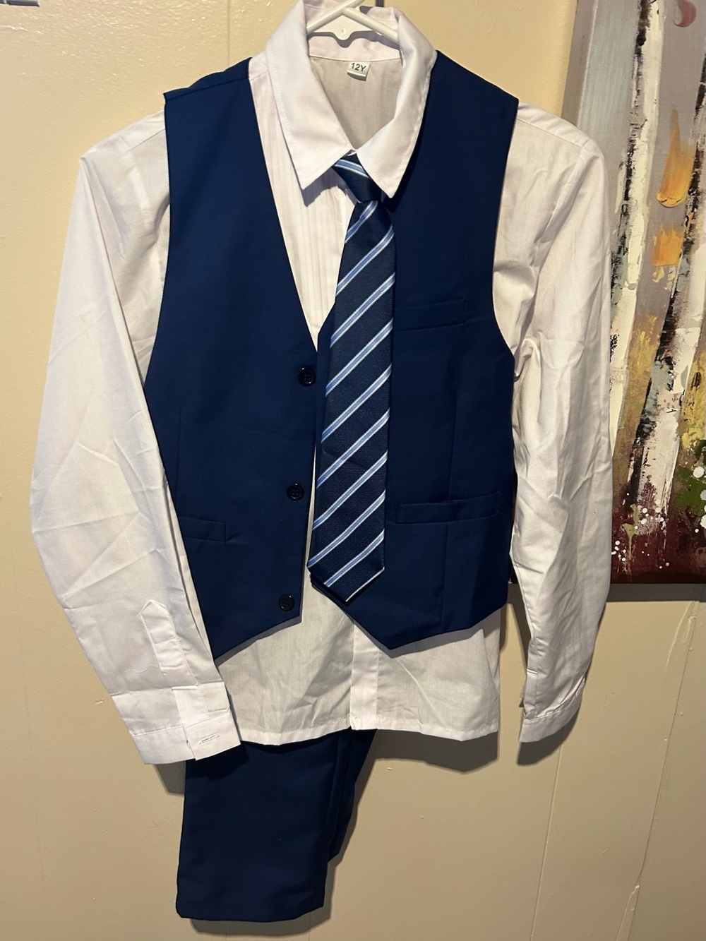 Boys Navy Vest & Tie Set with White Shirt - Classic Formal Attire new